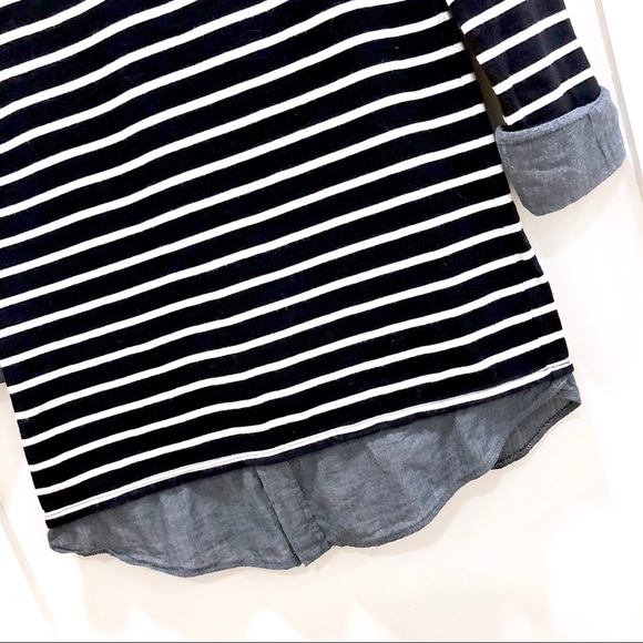 Loft Navy & White Striped Layered Look Top XXS - Picture 2 of 6